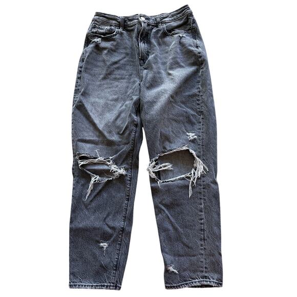 American Eagle High Waisted Mom Jeans Tapered Leg Distressed Smoke Gray Size 10 - Picture 1 of 8